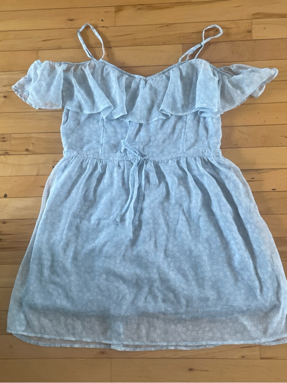 Abercrombie & Fitch Light Blue Floral Off-Shoulder Dress with Ruffle Trim
